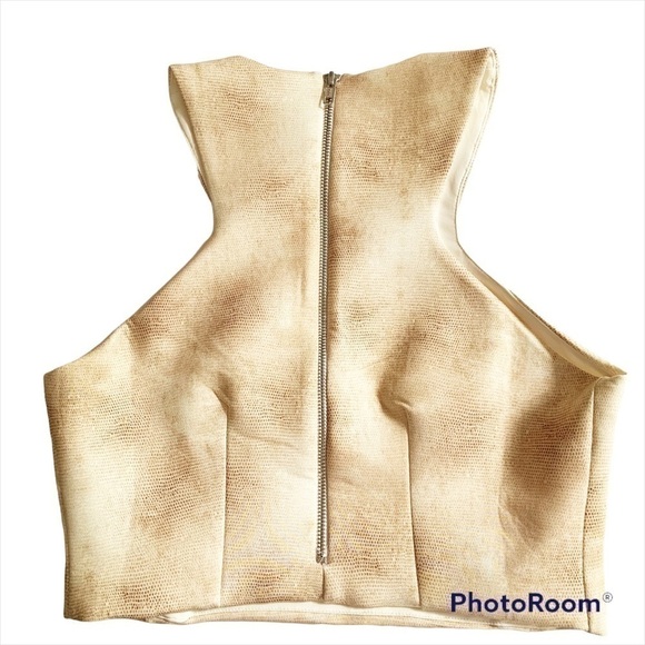 RONNY Kobe Collection Muted Print Back Zip Crop Top Size Large - Picture 2 of 7